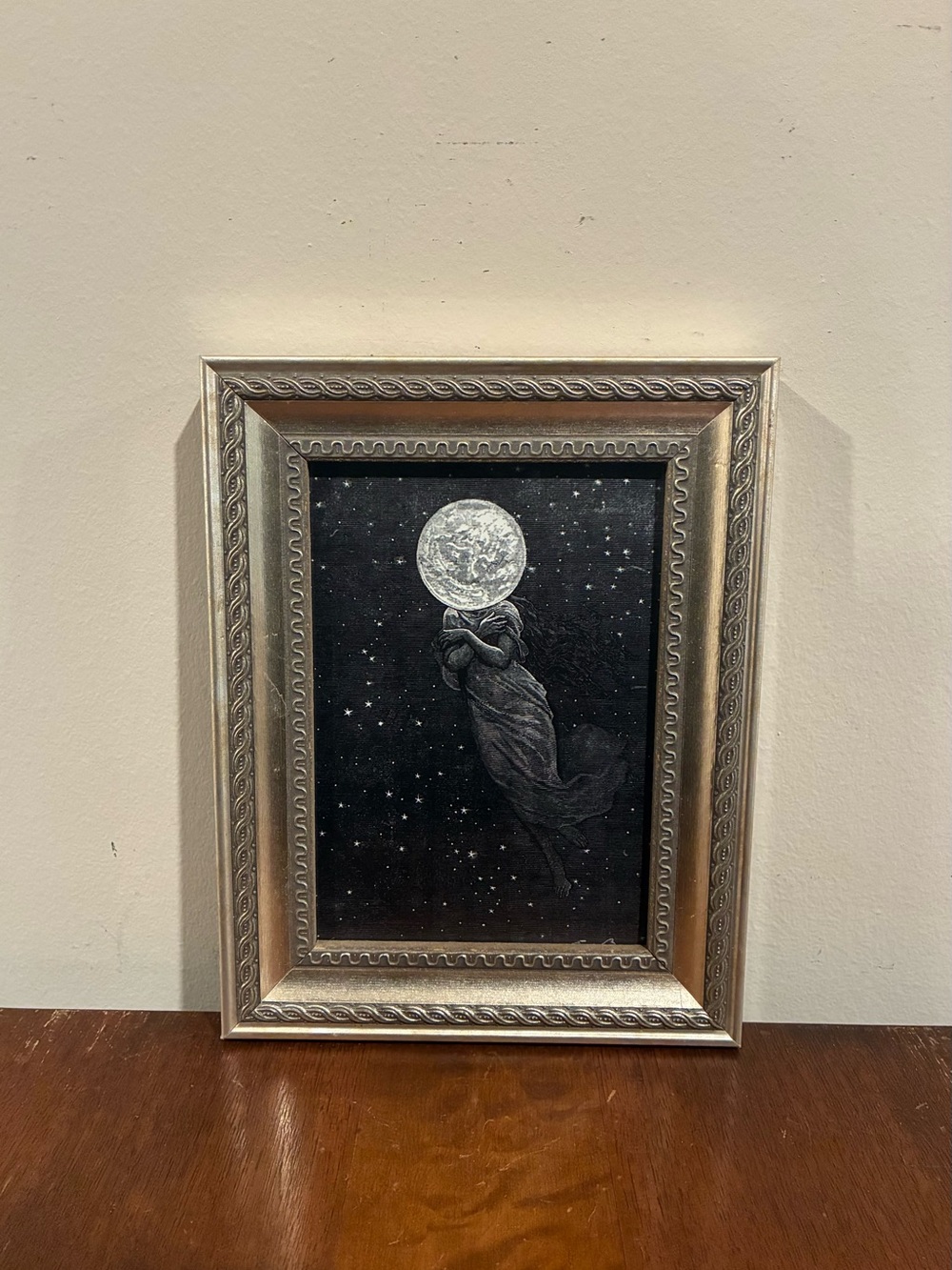 Framed Moonlit Figure Wall Art - Silver Frame, Black & White